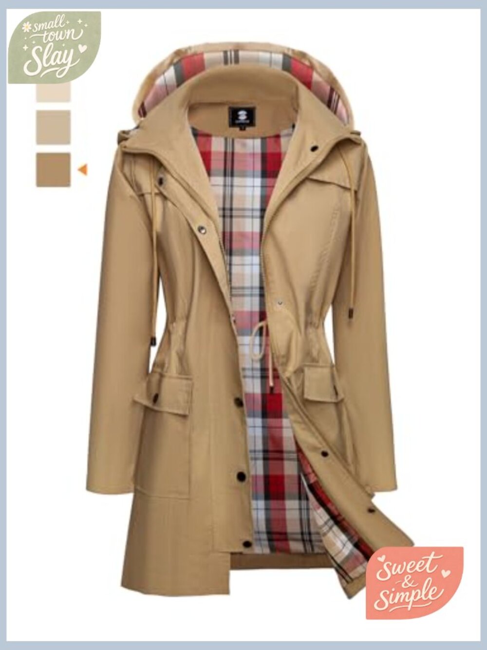Women's Waterproof Rain Jacket Long Raincoat Windbreaker Trench Coat Hooded - Picture 4 of 7